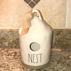 Rae Dunn NEST Round Birdhouse Tan Line and Ribbon